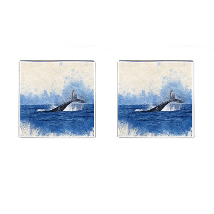 Whale Watercolor Sea Cufflinks (Square)