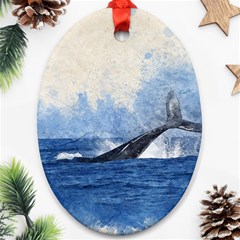 Whale Watercolor Sea Oval Ornament (two Sides) by BangZart