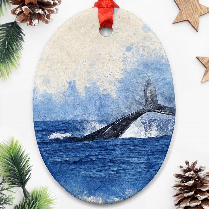 Whale Watercolor Sea Oval Ornament (Two Sides)