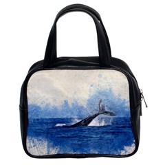 Whale Watercolor Sea Classic Handbags (2 Sides) by BangZart