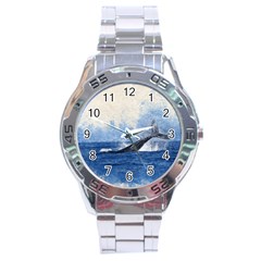 Whale Watercolor Sea Stainless Steel Analogue Watch by BangZart