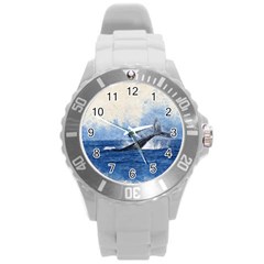 Whale Watercolor Sea Round Plastic Sport Watch (l) by BangZart