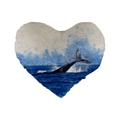 Whale Watercolor Sea Standard 16  Premium Heart Shape Cushions