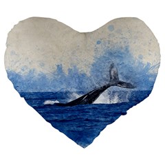 Whale Watercolor Sea Large 19  Premium Heart Shape Cushions