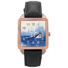 Whale Watercolor Sea Rose Gold Leather Watch  by BangZart