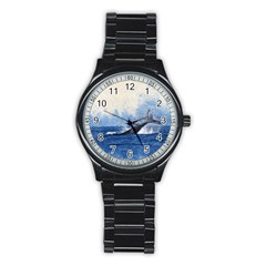 Whale Watercolor Sea Stainless Steel Round Watch by BangZart