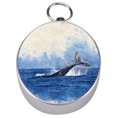 Whale Watercolor Sea Silver Compasses