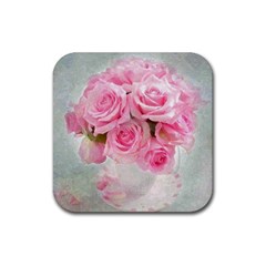 Pink Roses Rubber Coaster (square)  by NouveauDesign