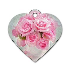 Pink Roses Dog Tag Heart (one Side) by NouveauDesign