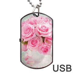 Pink Roses Dog Tag Usb Flash (two Sides) by NouveauDesign