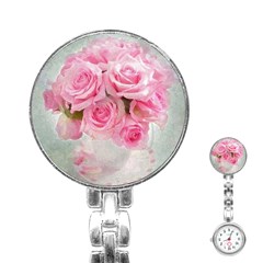 Pink Roses Stainless Steel Nurses Watch by NouveauDesign