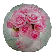 Pink Roses Large 18  Premium Flano Round Cushions by NouveauDesign