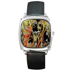 Artistic Effect Fractal Forest Background Square Metal Watch