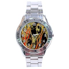 Artistic Effect Fractal Forest Background Stainless Steel Analogue Watch