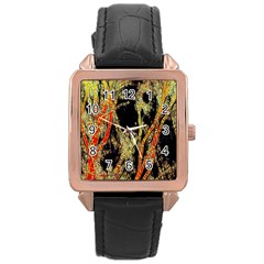 Artistic Effect Fractal Forest Background Rose Gold Leather Watch 