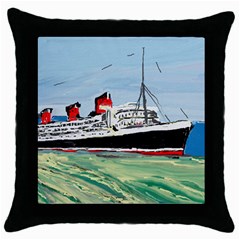 1950s Ocean Trip By Julie Grimshaw 2017 Black Throw Pillow Case by JULIEGRIMSHAWARTS