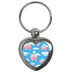 Flying Piggys Pattern Key Chains (heart)  by Bigfootshirtshop