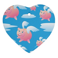 Flying Piggys Pattern Heart Ornament (two Sides) by Bigfootshirtshop