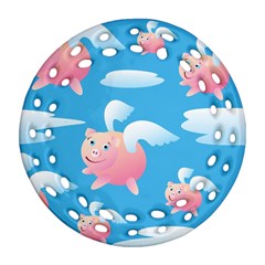 Flying Piggys Pattern Ornament (round Filigree) by Bigfootshirtshop