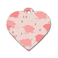 Pigs And Flowers Dog Tag Heart (one Side) by Bigfootshirtshop