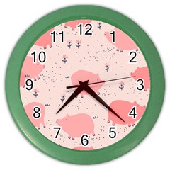 Pigs And Flowers Color Wall Clocks by Bigfootshirtshop