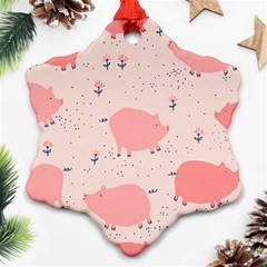 Pigs And Flowers Snowflake Ornament (two Sides)