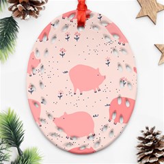 Pigs And Flowers Ornament (oval Filigree)