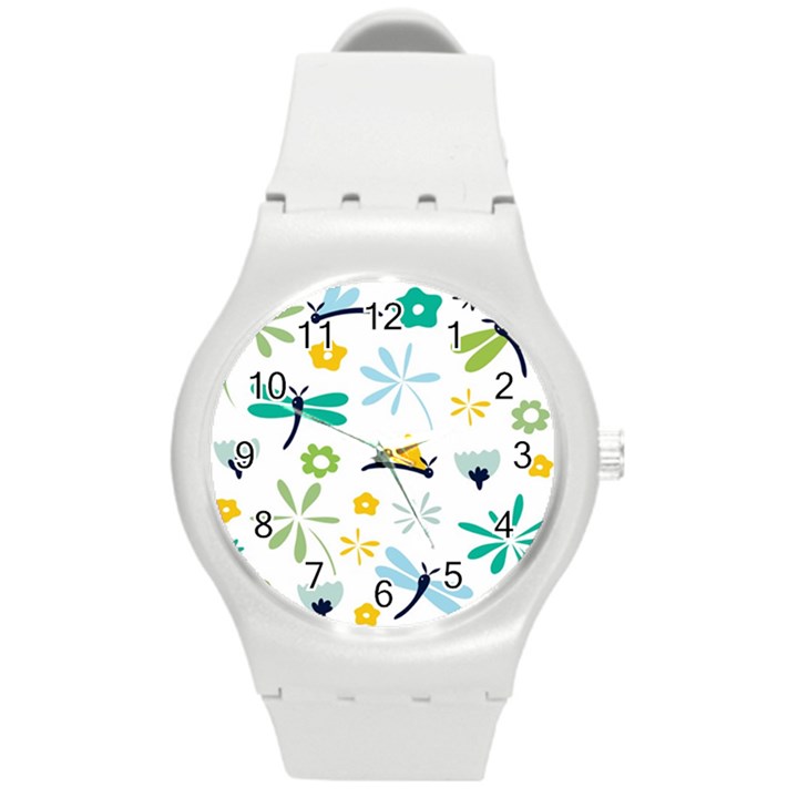 Busy Dragonflies Round Plastic Sport Watch (M)