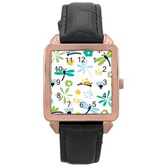 Busy Dragonflies Rose Gold Leather Watch  by Bigfootshirtshop