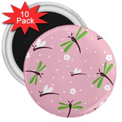 Dragonfly And White Flowers Pattern 3  Magnets (10 Pack)  by Bigfootshirtshop