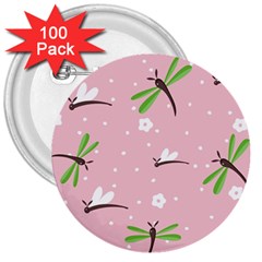 Dragonfly And White Flowers Pattern 3  Buttons (100 Pack)  by Bigfootshirtshop