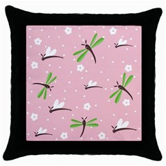 Dragonfly And White Flowers Pattern Throw Pillow Case (black) by Bigfootshirtshop