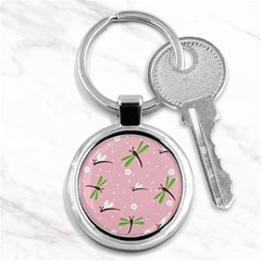 Dragonfly And White Flowers Pattern Key Chains (round)  by Bigfootshirtshop