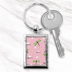 Dragonfly And White Flowers Pattern Key Chains (rectangle)  by Bigfootshirtshop