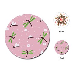 Dragonfly And White Flowers Pattern Playing Cards (round)  by Bigfootshirtshop