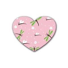 Dragonfly And White Flowers Pattern Heart Coaster (4 Pack)  by Bigfootshirtshop