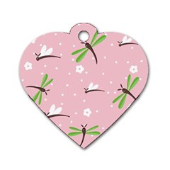 Dragonfly And White Flowers Pattern Dog Tag Heart (two Sides) by Bigfootshirtshop