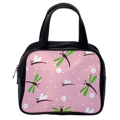 Dragonfly And White Flowers Pattern Classic Handbags (one Side) by Bigfootshirtshop