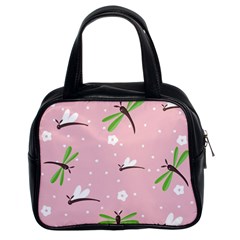 Dragonfly And White Flowers Pattern Classic Handbags (2 Sides) by Bigfootshirtshop