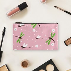 Dragonfly And White Flowers Pattern Cosmetic Bag (small)  by Bigfootshirtshop