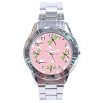 Dragonfly And White Flowers Pattern Stainless Steel Analogue Watch Front