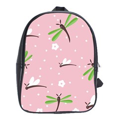 Dragonfly And White Flowers Pattern School Bag (xl) by Bigfootshirtshop