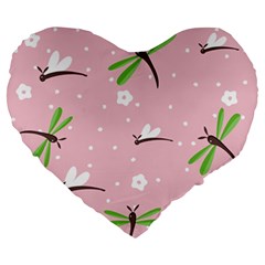 Dragonfly And White Flowers Pattern Large 19  Premium Heart Shape Cushions by Bigfootshirtshop