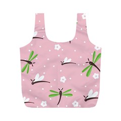 Dragonfly And White Flowers Pattern Full Print Recycle Bags (m)  by Bigfootshirtshop