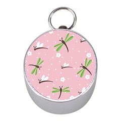 Dragonfly And White Flowers Pattern Mini Silver Compasses by Bigfootshirtshop