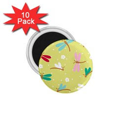 Colorful Dragonflies And White Flowers Pattern 1 75  Magnets (10 Pack)  by Bigfootshirtshop