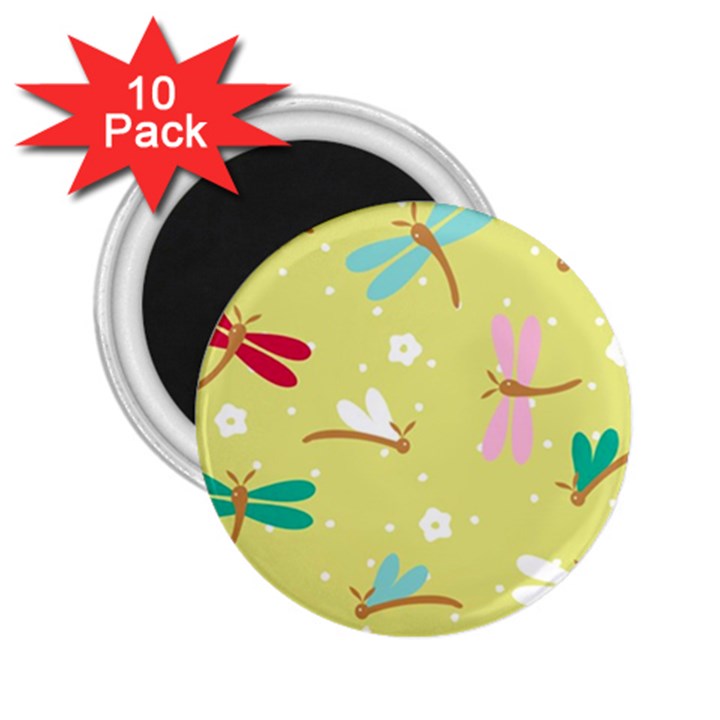 Colorful Dragonflies And White Flowers Pattern 2.25  Magnets (10 pack) 