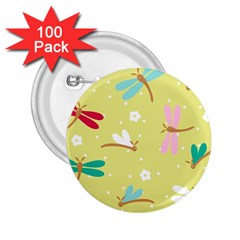 Colorful Dragonflies And White Flowers Pattern 2 25  Buttons (100 Pack)  by Bigfootshirtshop