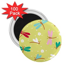 Colorful Dragonflies And White Flowers Pattern 2 25  Magnets (100 Pack)  by Bigfootshirtshop