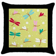 Colorful Dragonflies And White Flowers Pattern Throw Pillow Case (black) by Bigfootshirtshop